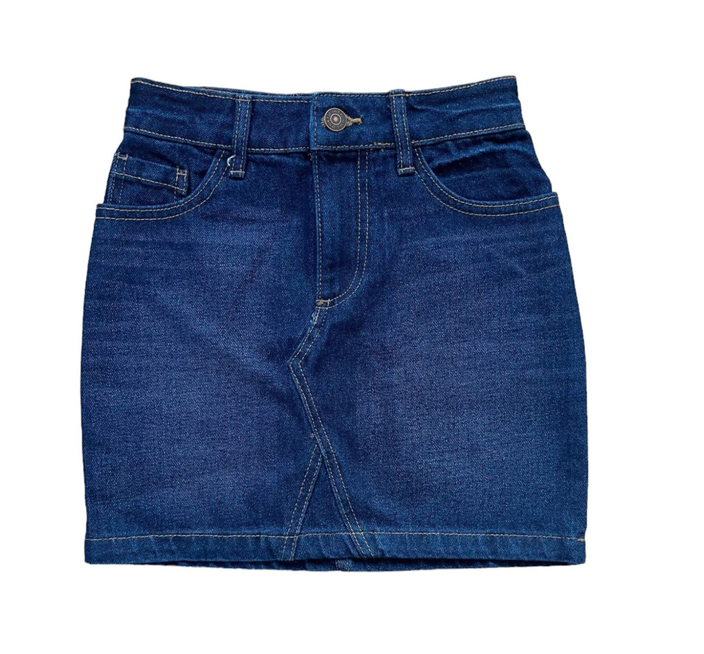 Girls Mid Blue & White High Rise Cotton Denim Jeans Mini Skirts