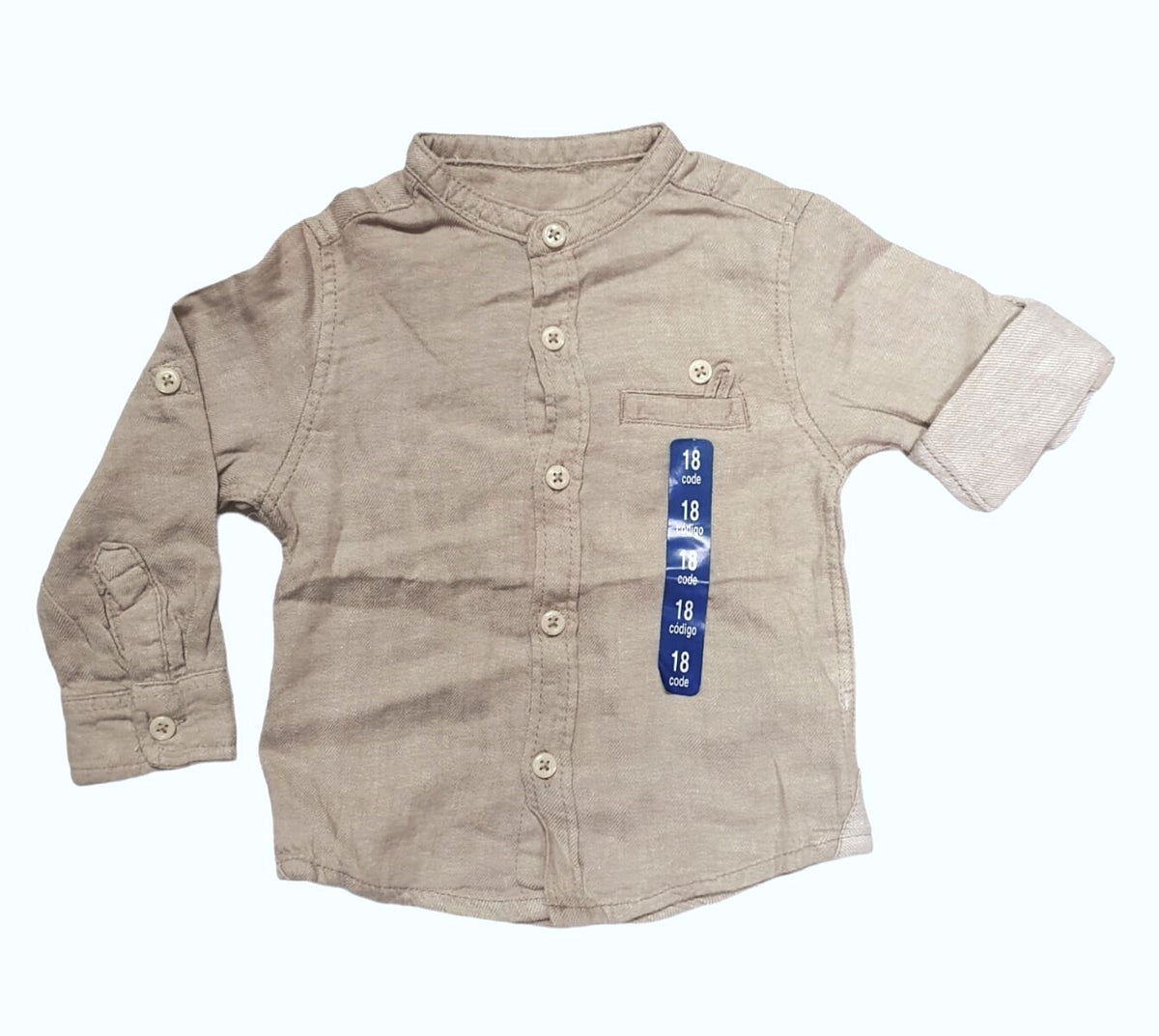 Boys Toddlers Beige Cotton Stand Collar Button Long Sleeve Shirts