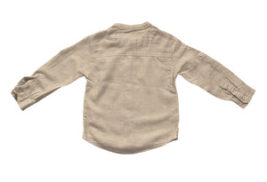Boys Toddlers Beige Cotton Stand Collar Button Long Sleeve Shirts