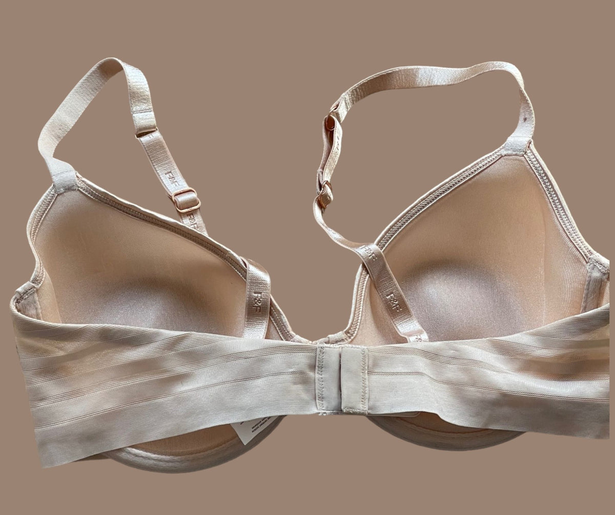 Ladies Beige T-Shirt Plunge Seamless Semi-Sheer Underwired Bra