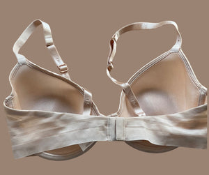 Ladies Beige T-Shirt Plunge Seamless Semi-Sheer Underwired Bra