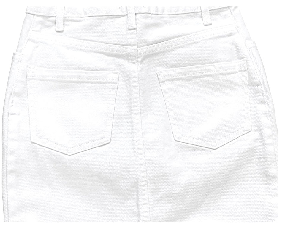 Girls Mid Blue & White High Rise Cotton Denim Jeans Mini Skirts