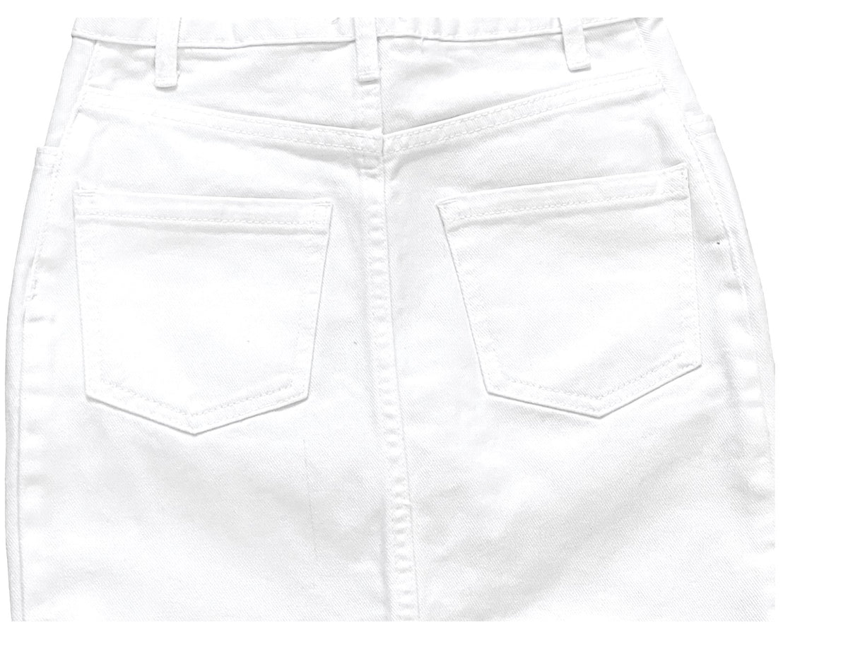 Girls Mid Blue & White High Rise Cotton Denim Jeans Mini Skirts