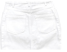 Load image into Gallery viewer, Girls Mid Blue &amp; White High Rise Cotton Denim Jeans Mini Skirts
