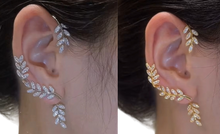 Load image into Gallery viewer, Ladies Sparkling Gold Silver Leaf Cut Cuff Stud Party Earrings
