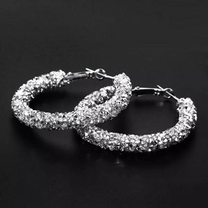 Ladies Elegant Silver Chunky Mesh Layered Dazzling Cut Clip Hoop Earrings