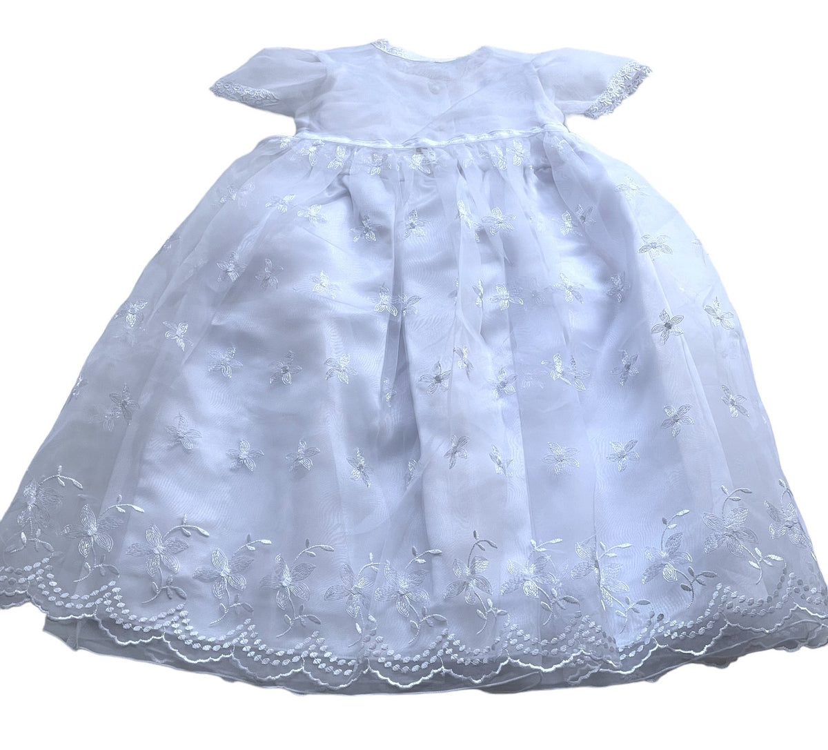 Baby Girls Toddlers Satin Mesh Embroidered Lace Baptism + Hood Christening Gown