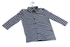 Boys White & Navy Stripe Cotton Collared Button Down T-Shirt