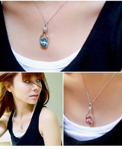 Ladies Silver Pink Blue Heart Crystal Drift Bottle Pendant Link Chain Necklaces