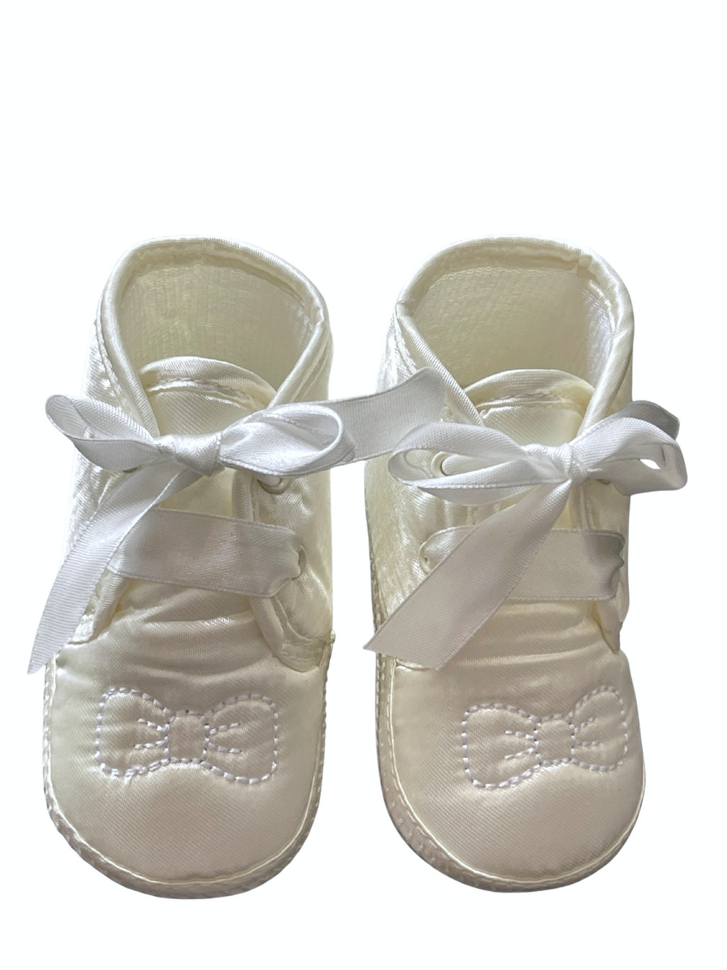 Baby Unisex Ivory Bow Tie Ribbon Christening Baptism Satin Soft Footie Pram Shoe