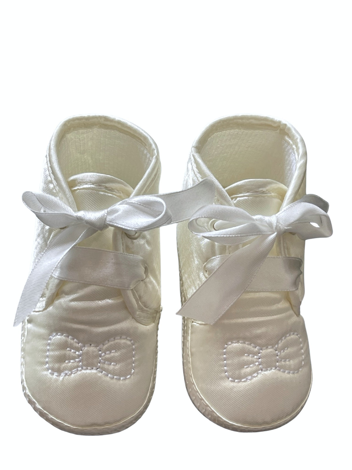 Baby Unisex Ivory Bow Tie Ribbon Christening Baptism Satin Soft Footie Pram Shoe