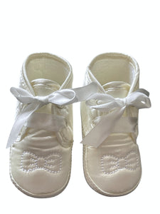 Baby Unisex Ivory Bow Tie Ribbon Christening Baptism Satin Soft Footie Pram Shoe
