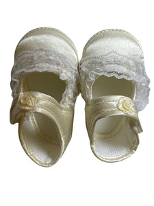 Baby Girls Ivory Lace Floral Rosebuds Booties Satin Christening Party Soft Shoes