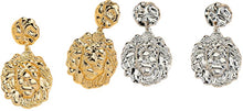 Load image into Gallery viewer, Ladies Gold Plated Silver Geometric Metal Lion Head Dangle Bold Earring
