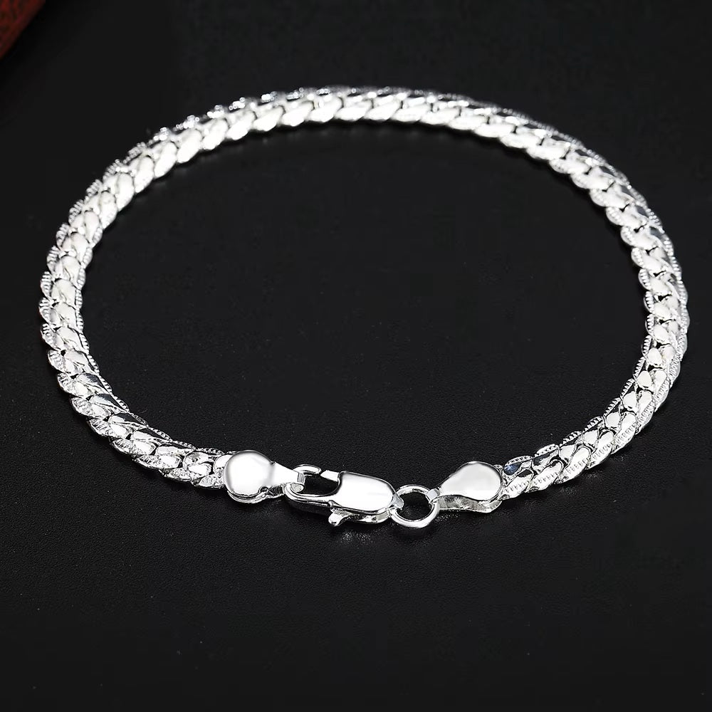 Ladies Mens 925 Sterling Silver Flat Weave Chain Thick Handchain Bracelets