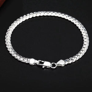 Ladies Mens 925 Sterling Silver Flat Weave Chain Thick Handchain Bracelets