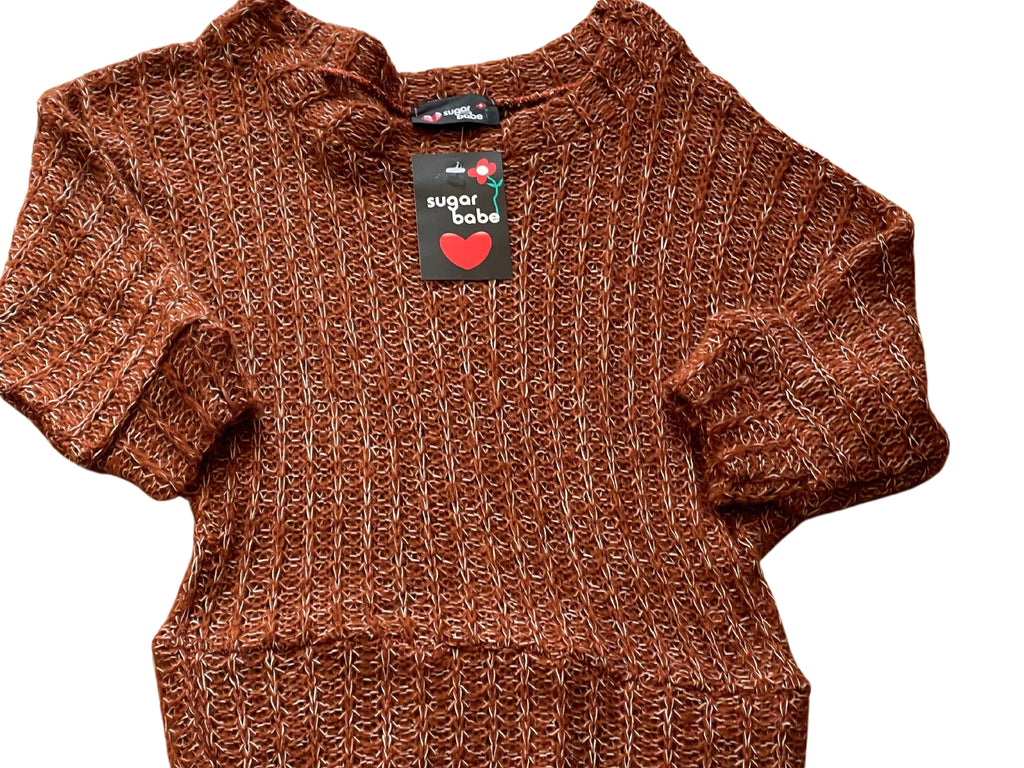 Girls Burnt Brown Loose Knit Batwing 3/4 Sleeve Jumpers