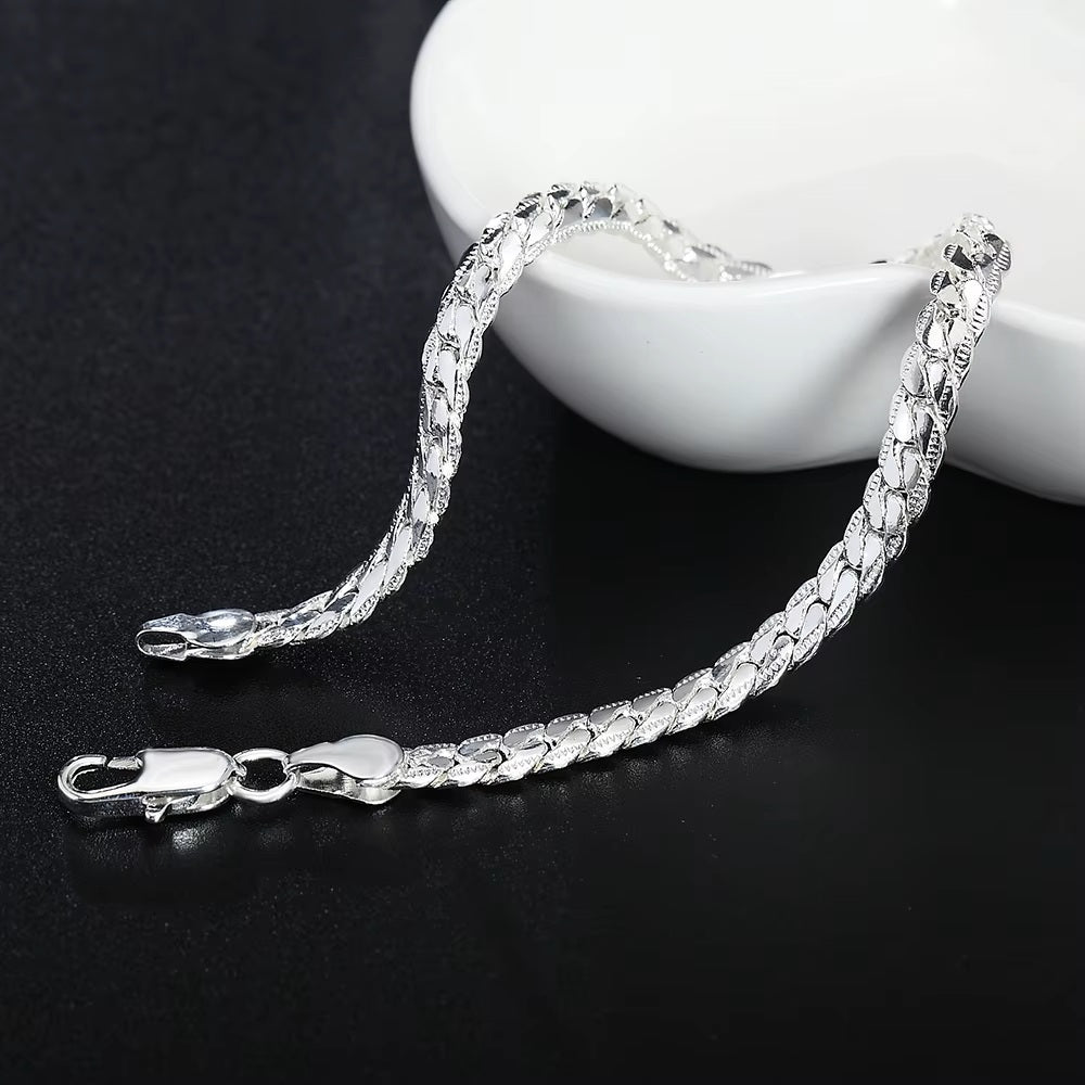 Ladies Mens 925 Sterling Silver Flat Weave Chain Thick Handchain Bracelets