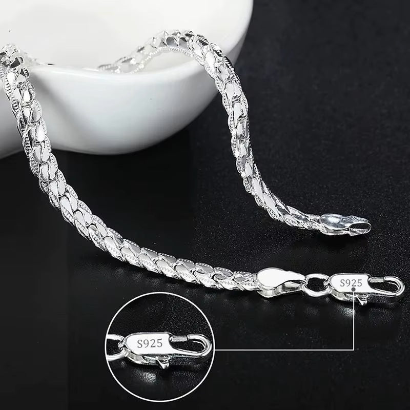 Ladies Mens 925 Sterling Silver Flat Weave Chain Thick Handchain Bracelets