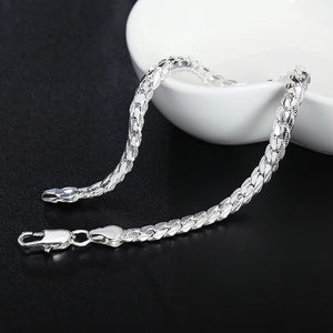 Ladies Mens 925 Sterling Silver Flat Weave Chain Thick Handchain Bracelets