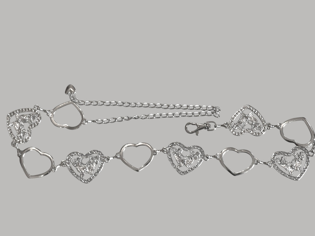 Ladies Silver Chain Crystal Heart Cutout Butterfly Adjustable Waistband Belts