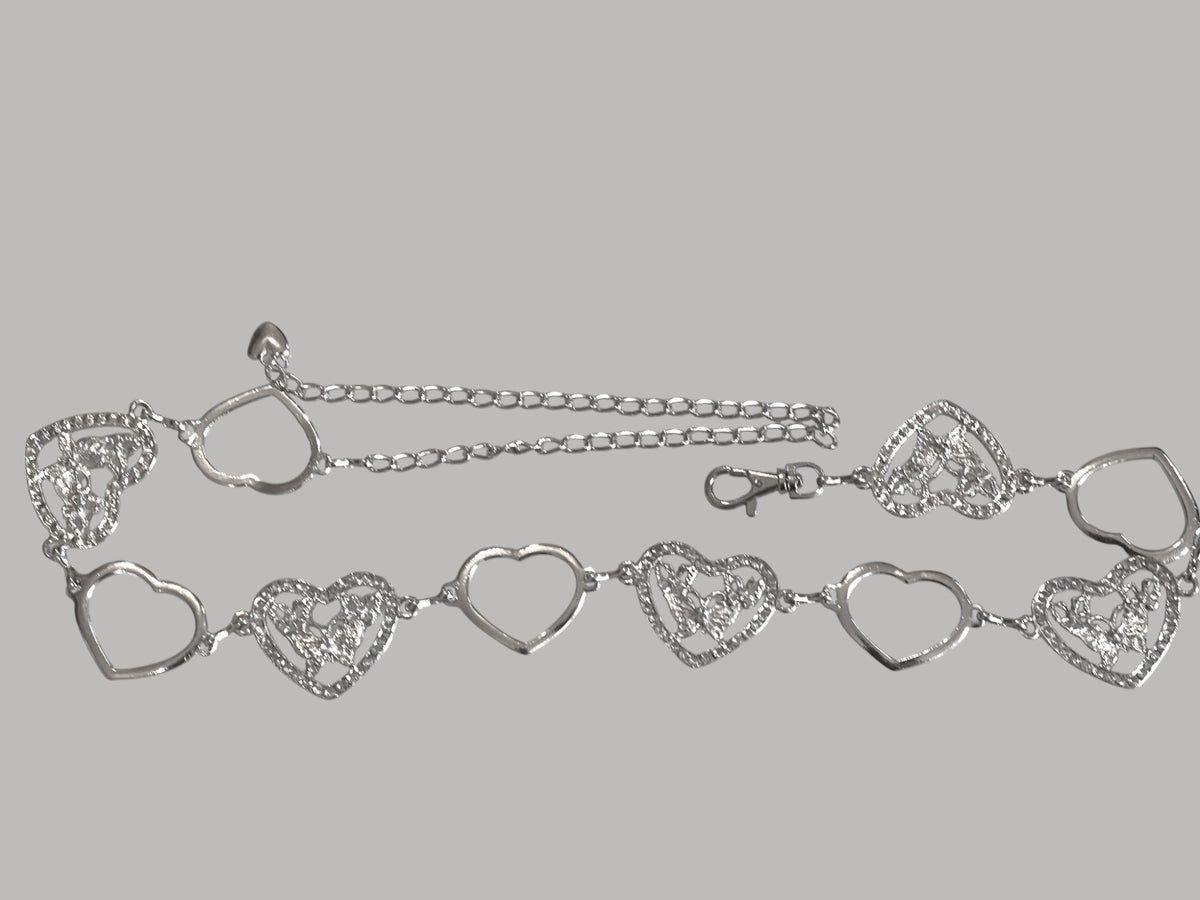 Ladies Silver Chain Crystal Heart Cutout Butterfly Adjustable Waistband Belts