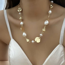 Load image into Gallery viewer, Ladies Gold Plated Irregular Metal Pearls Chain Choker Womens Dressy Necklace

