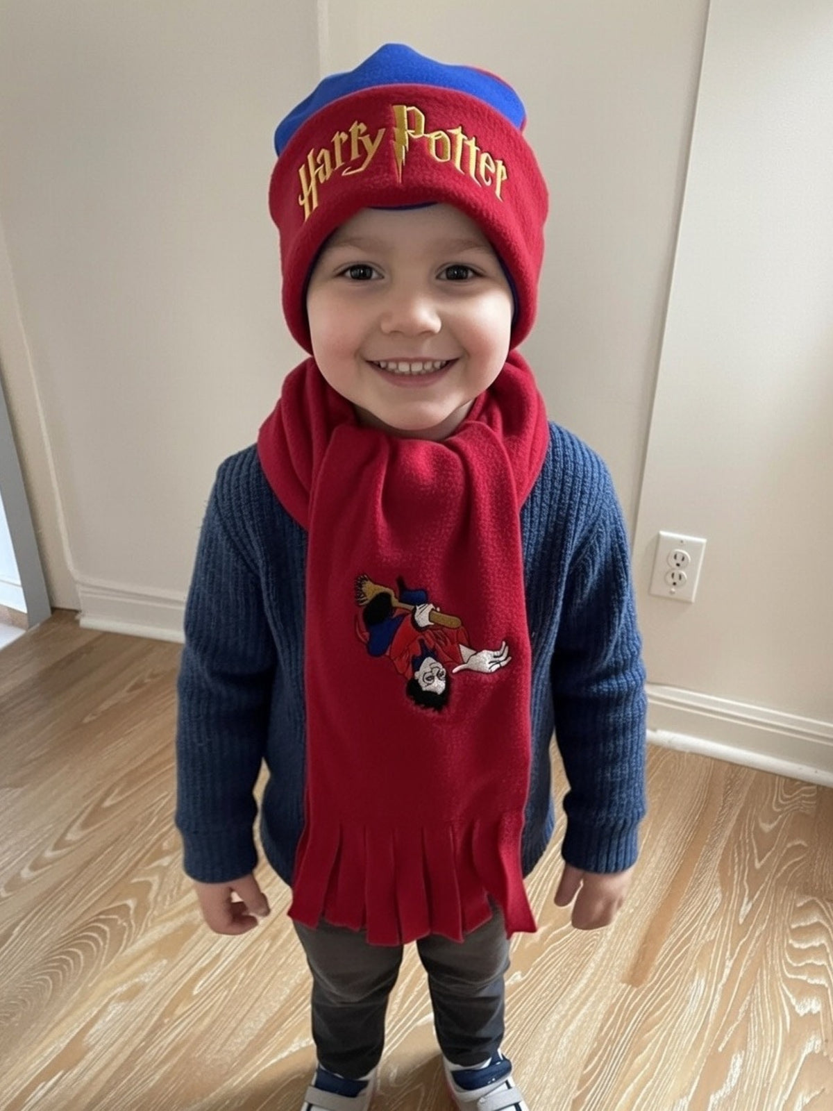 Kids Boys Red Blue Harry Portter Soft Fleece Warm Autum Winter Cap & Scarf Sets
