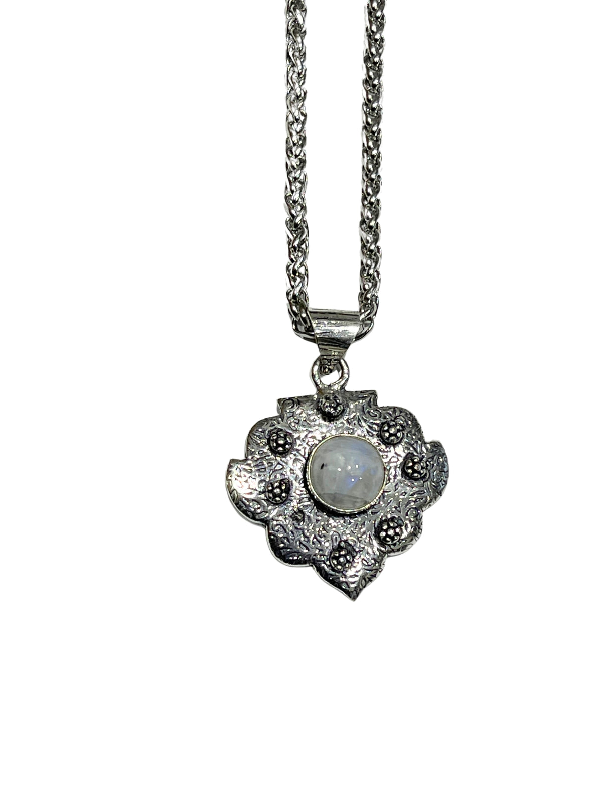 Ladies Rainbow Moonstone 925 Silver Plated Handmade Pendant Link Chain Necklace