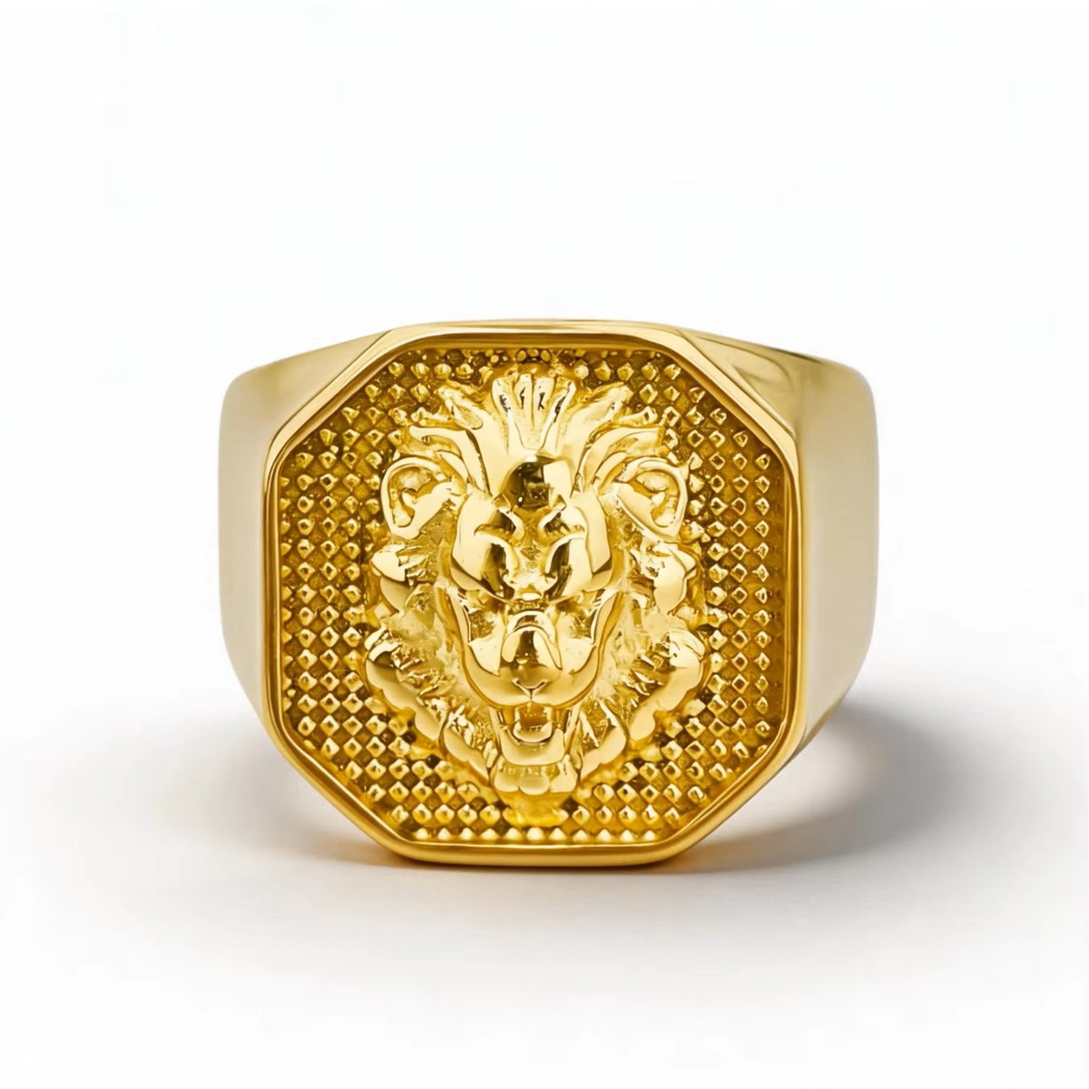 Mens Gold Plated 316L Stainless Steel Lion Head Waterproof Hypoallergenic Ring