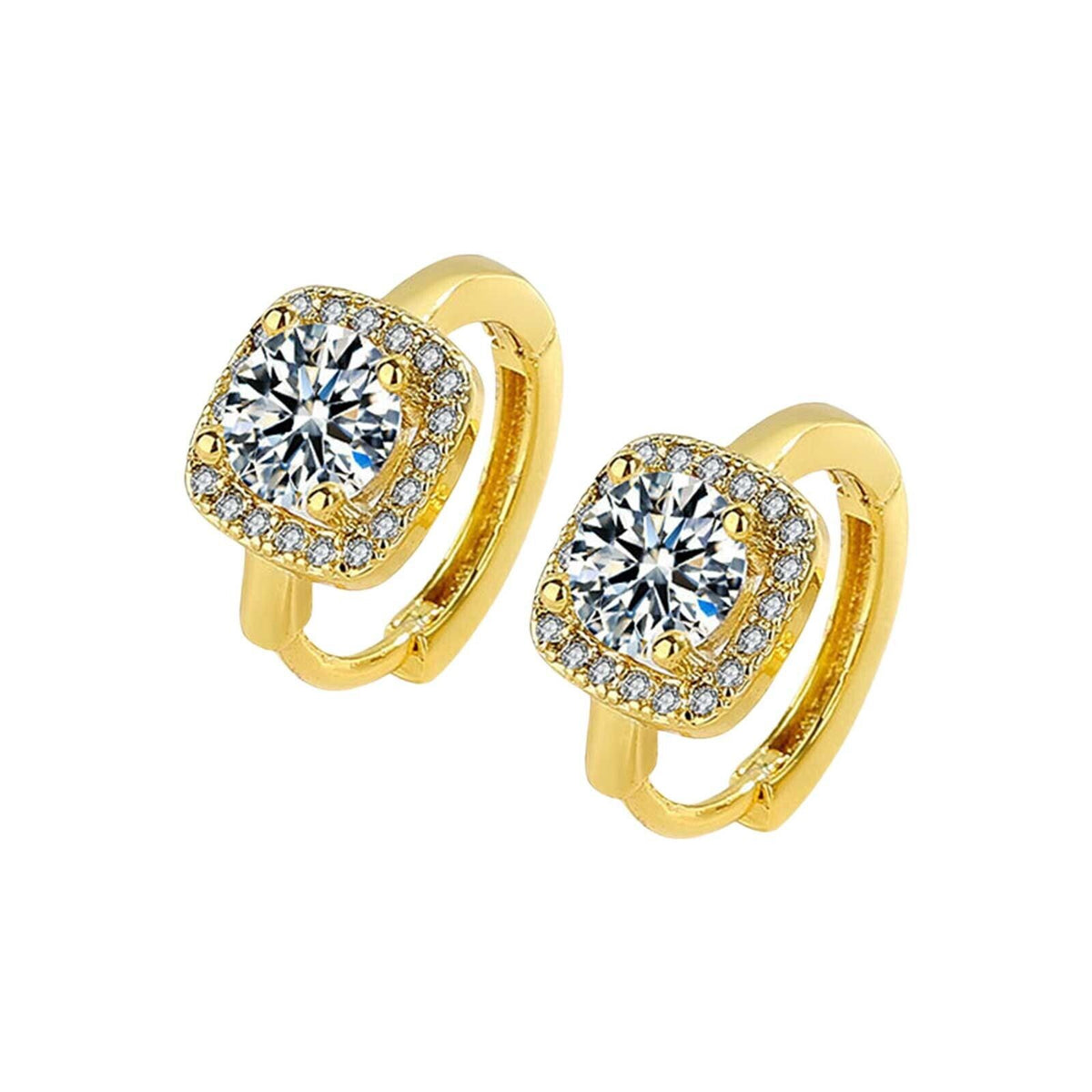 Ladies Girls Gold Small Square Shape Crystals Versatile Creole Earrings