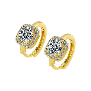 Ladies Girls Gold Small Square Shape Crystals Versatile Creole Earrings