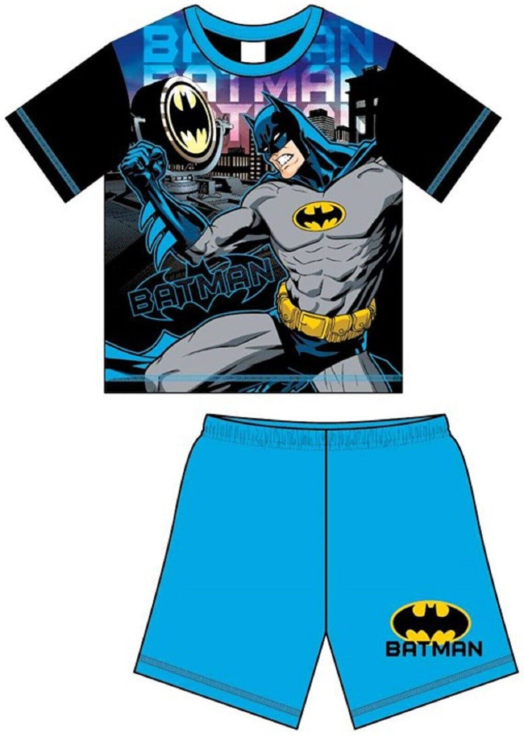 Boys Batman Blue & Black Short Sleeve Top & Shorts Summer Pyjamas Sets