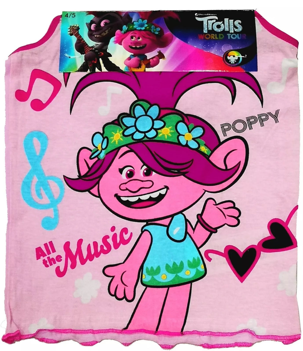 Girls Pink Trolls Soft Cotton 2Pk Sleeveless Vest Cami Top & Matching Brief Sets