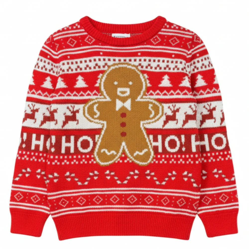 Kids Boys Girls Gingerbread Man Red Multi Knitted Christmas Jumper