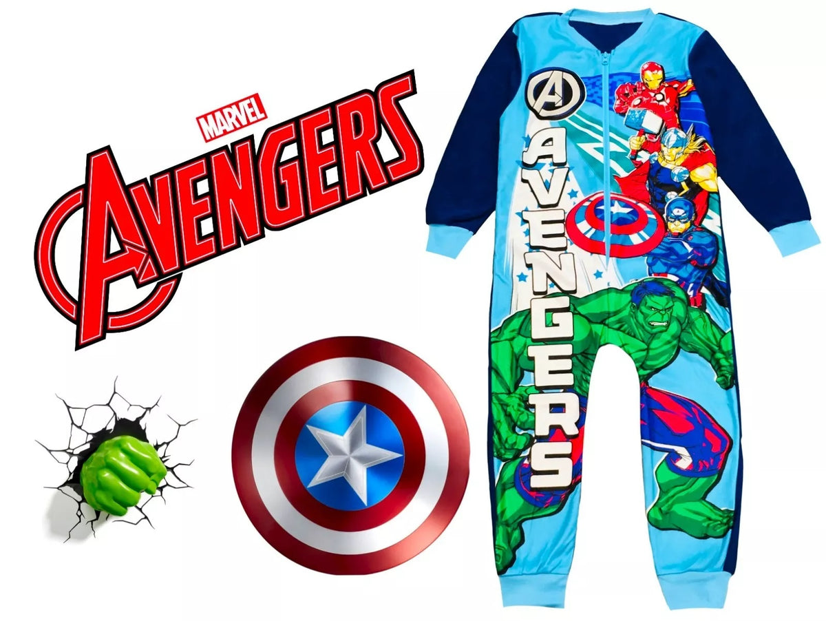 Boys Avengers Blue Multi Soft Micro Fleece All In One Pyjamas