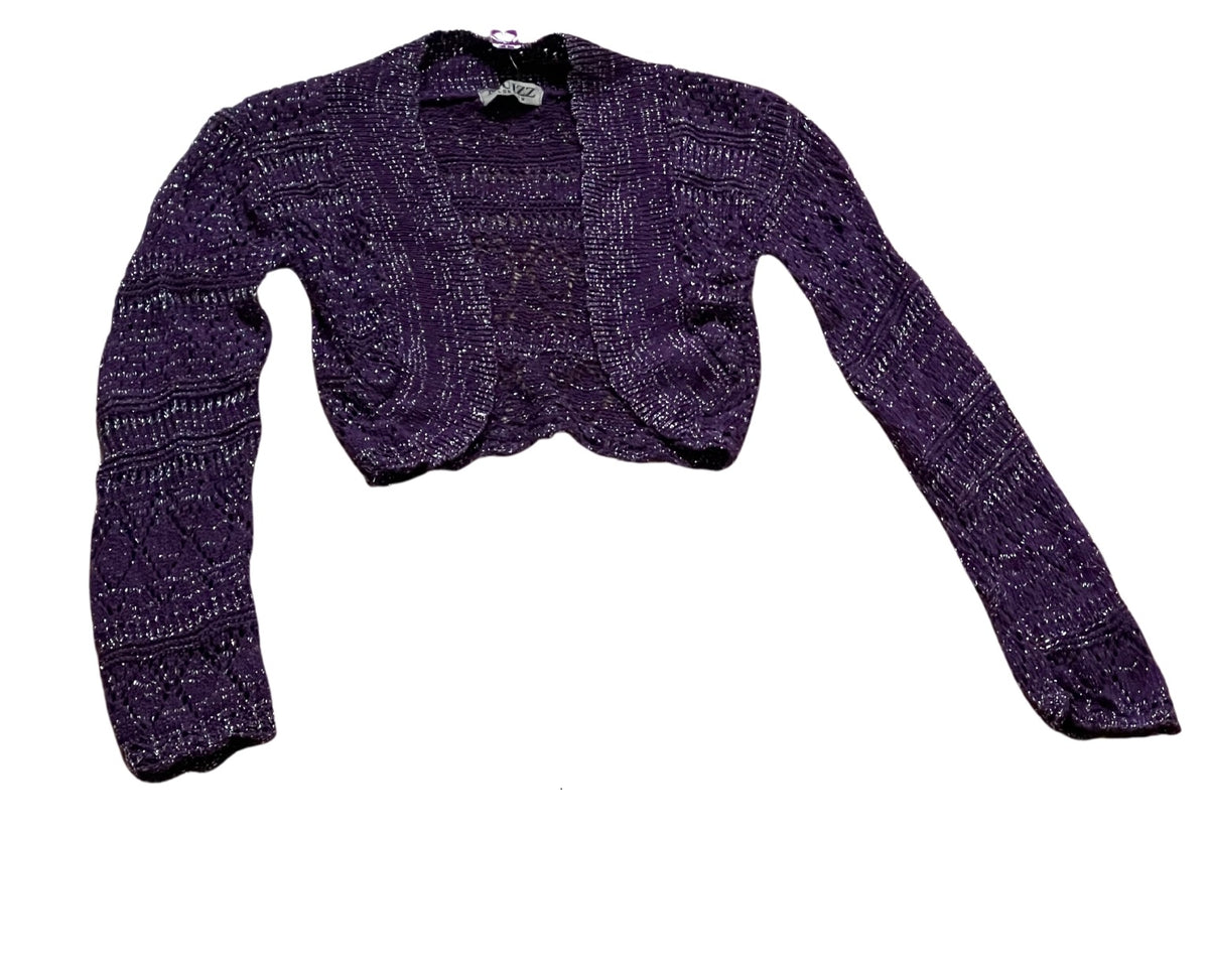 Girls Purple Shrug Knitted Crochet Longsleeve Cardigan