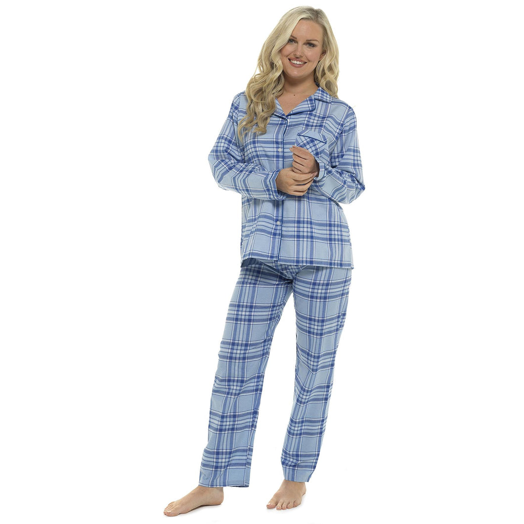 Ladies Foxbury Blue Checked Traditional Button Up Pyjamas