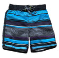Boys Black Stripe Fish Print Surf Swim Trunks Swimming Shorts