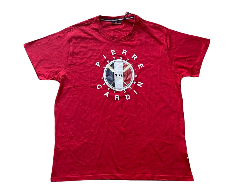 Mens Pierre Cardin Red Graphic Est. 1950 Prints Crew Neck Short sleeve T-Shirt