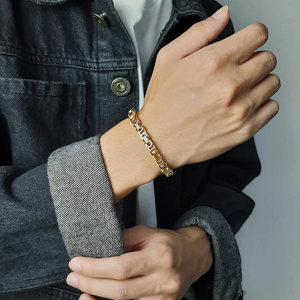 Ladies Gents 316L Stainless Steel Silver Gold Interlink Wristband 4mm Bracelets