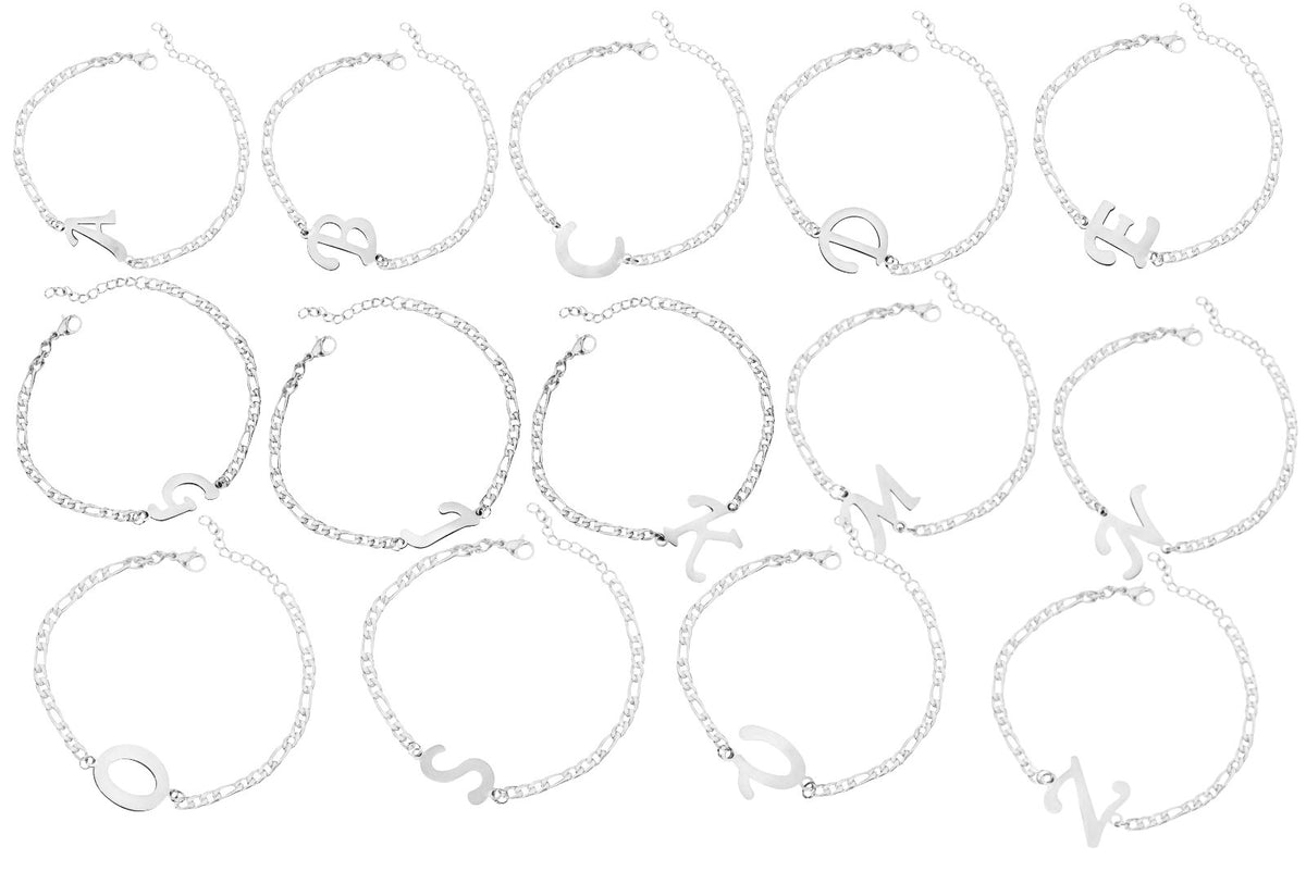 Ladies Girls Silver Stainless Steel Titatnium Single Letter Initial Bracelets