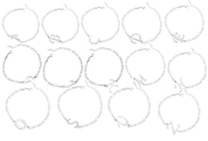 Ladies Girls Silver Stainless Steel Titatnium Single Letter Initial Bracelets