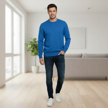 Load image into Gallery viewer, Men’s Blue Wool Blend Crew Neck Soft Knit Long Sleeve Smart Jumper

