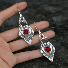 Load image into Gallery viewer, Ladies Silver Vintage Style Turquoise Middle Bead Triangle Hook Earrings
