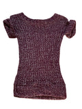 Girls Burgundy Loose Knit Roll Cap Sleeve Hem Tunic Long Jumper