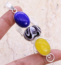 Load image into Gallery viewer, Ladies 925 Silver Plated Onyx Blue Marl Yellow Onyx Stone Pendant Chain Necklace
