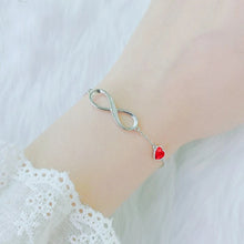 Load image into Gallery viewer, Ladies Silver Red Heart Shaped Crystal Infinity Link Chain Bracelet
