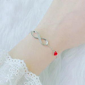 Ladies Silver Red Heart Shaped Crystal Infinity Link Chain Bracelet