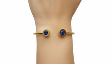 Load image into Gallery viewer, Ladies Gold Plated Blue Stones Open Adjustable Cuff Bracelet Womens Bangle

